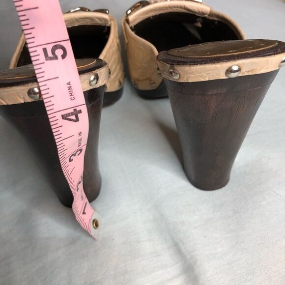 BCBGirls Western Croco Leather Heel Tan Mules Clogs Leopard Ponyhair Sz 7.5 - Picture 3 of 7